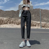 Toloer Jeans Women's Loose Straight Autumn Dress 2024 New High Waist Show Skinny Pants Black And Gray Daddy Turnip Pants-Outfit