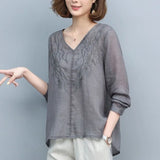 Clothing Cotton Hemp Women's 2023 New Short Sleeve T-shirt Summer V-Neck Graphic Fashion Elegant Loose Vintage Tops-Outfit