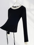 Toloer Exclusive Gentle Sweet Sister Wear High Sense Knit Sweater Female Chiffon Lace Rope Belt Jacket