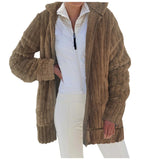 Toloer Autumn / Winter Warm Plush Pure Color Zipper Pocket Hooded Loose Coat Female-Outfit