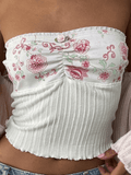 Patchwork Floral Knitted Bandeau Top-Outfit