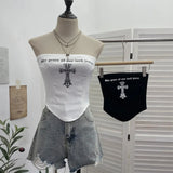 Girl Cross Letter Print Chest Vest Short-Term Umbilical Repair Body Elastic Sleeveless Top