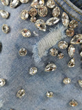 Women's Short Jeans High Waist Distressed Diamonds Tassel Loose Wide Leg Luxury Denim Shorts 2024 Summer Fashion 29L1776-Outfit