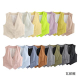 Women's Retro Solid Color Candy Color V-Neck Short Suit Vest / Horse Clip