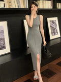 Real-Life French Style Knitted Vest Suspender Dress A Woman With A Slim Figure In Summer And A Seaside Holiday Dress With Hips.-Outfit