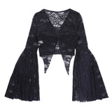 Spice Girl Design Sense T-Shirt Sexy Loudspeaker Sleeve Open Navel Lace Dark Blouse-Outfit