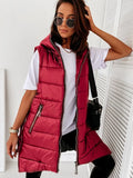 Sleeveless Puffer Jacket Women Hooded Cotton Padded Waistcoat Casual Streetwear Zipper Pocket Jacket Fashion Long Quilted