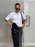 Toloer And Summer New Simulation Silk Skirt Satin Bread Hip Skirt Women Casual Color Tintail