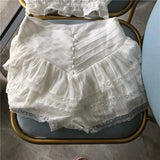 White Ruffles Crop Top And Shorts Set-Outfit