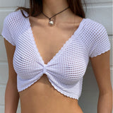 Summer New Women's Sexy Hot Chick Knitted Short Sleeve Wrapped Breast Small Waist Coat Outside The