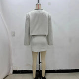 Spring Long Sleeve Water Drill Decoration Short Rough Spinning Ring Velvet Jacket Mini Skirt Suit
