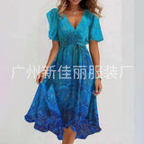 New Loose Leisure Shuya V Collar Crumped Flowers New Hot Print