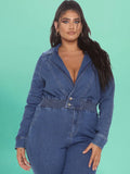 Winter Blue Jeans V-Neck Long Sleeve Casual Plus Size Denim
