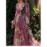 Summer New Printed Women's Dress V Collar Long