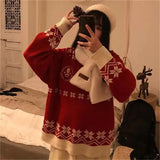 Christmas Sweaters Women Lovely Retro Chic Ulzzang New Loose Sweet Tops Pullover Autumn Winter All-match Daily Knitted