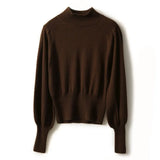Winter Half Turtleneck Cashmere Sweater Women Pullover Lantern Sleeve Knitted Sweater Loose Solid Tops Pull Femme