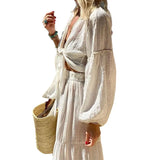 Toloer Spot 2023 Summer New Female Bohemian Bubble Sleeve Cardigan Skirt Two Sets-Outfit