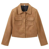 Brown Suede Crop Jacket-Outfit