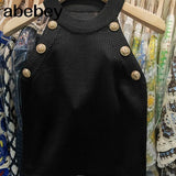 Quality 2022 Summer New Hollow Out Womens Tank Tops Thin Knitted Sleeveless Sexy Tops Golden Buttons Camisole Women