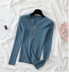 Zipper Pullover Knitted Sweaters O Neck Striped Long Sleeve Sweaters Woman Tops Slim Casual Soft Jumper Pull Femme