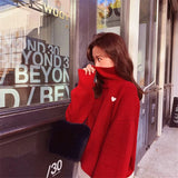 Beautiful Red Sweater Women Long Sleeve Chic Soft Sweater Female Pull Femme Fashion Jumpers Tops Black Sweety Heart