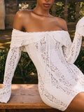 Wind Dress Woman 2025 Spring New Shoulder Lace Lace With High-End Feel Long-Sleeved Bagged Hip