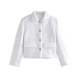 Women Fashion With Gold Button Jacket Coat Vintage Lapel Collar Long Sleeve Female Outerwear Chic