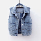 Toloer Summer New Denim Vest Female Short Style Sleeveless Horse Clip Vest Jacket Jacket-Outfit