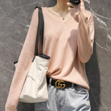 Toloer Style Autumn Winter Woolen Sweater Female V Gets Short Money Inside Build Head Sweater Slim Bottom Sweater-Outfit