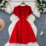 Retro Collar Short-Sleeved Dress Female Fragrant Wind To Show Thin Temperament Single Buckle Age Sweater