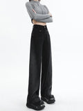 Toloer Together Color High Waist Wide Leg Jeans Female 2024 Spring And Autumn New Black Retro Summer Thin Straight Tube