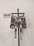 Women Denim Skirt Camouflage Slim Spliced Multiple Pockets Zippers Lace Up Belt Mini Skirts 2024 Summer New Fashion 29L244-Outfit