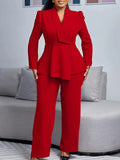 Women's Winter New Fashion Temperament Elegant OL Lotus Side Tops Wide Leg Pants Fashion African