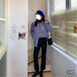 New Spring And Autumn Korean Version Of The Loose Salt Long-Sleeved Striped Shirt Women Wear Retro Hong Kong-Style