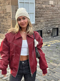 And Autumn And Winter 2025 New Women's Fashion Red PU Jacket Locomotive