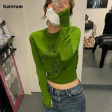 Jennie Same Tops Korean Fashion Letter Print T-shirts Vintage Streetwear Chic Harajuku Tops O-neck Long Sleeve Tee