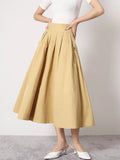 Korean Fashion Solid Ruched Midi Skirt For Women High Waist Loose Minimalist Long Skirts Female Summer Clothing