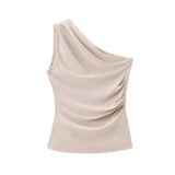 New Ribs Asymmetrical Neck Cover Stomach Sleeveless Vest