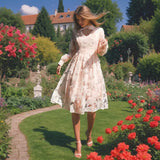 Temperament Dress Women 2025 Spring New Round Collar Hollow Embroidery Design Design Sense Long-Sleeved Skirt