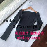 new spring sexy stylish sqaure collar full sleeves knitting pullover sexy slim T-shirt female top