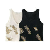 Toloer 2024 New Women's Fashion Joker Casual Sequins Knit Vest Jacket 0021005-Outfit