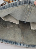 Women's Denim Skirt High Waist Spliced Contrast Color Irregular Tassel A-line Mini Skirt 2024 Summer New Fashion 29L1572-Outfit