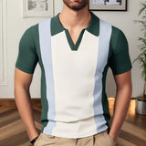 And Korean Men's Clothing Summer New Collar Knitted Shirt Splicing Color Jacket Business POLO Shirt