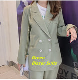 2022 New Autumn Winter Women's Pant Suit Double Breasted Notched Blazer Jacket & Pant Office Wear Women Suit Female