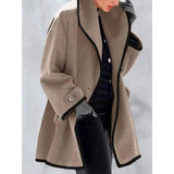 Autumn Overcoat Women's Casual Coat solid color Turndown Collar Overcoat Outerwear Coat Solid Color Belt Wool Slim Coat