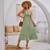 Toloer Research And Development Of The New Dress 24 Years Of Summer Leisure V-Neck Solid Color Hollow Suspenders Dress-Outfit
