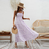 Shooting 2026 New Fashion Stripe Sling Waist Swing Bohemian Dress Women's