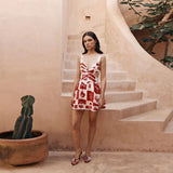 Bohemian Sexy Red Lattice Print Sling Skirt Side Hollow A