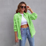 New Long-Haired Burrowed Denim Jacket Women Autumn Winter Long Sleeve Casual Collar