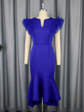 Lotus Leaves Folded Short-Sleeved Dress Banquet Temperament High-Waisted Fishtail Dress